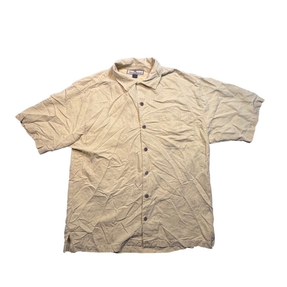 Tommy Bahama Medium Yellow 100% Silk Tropical Jacquard Loop Collar Camp Shirt